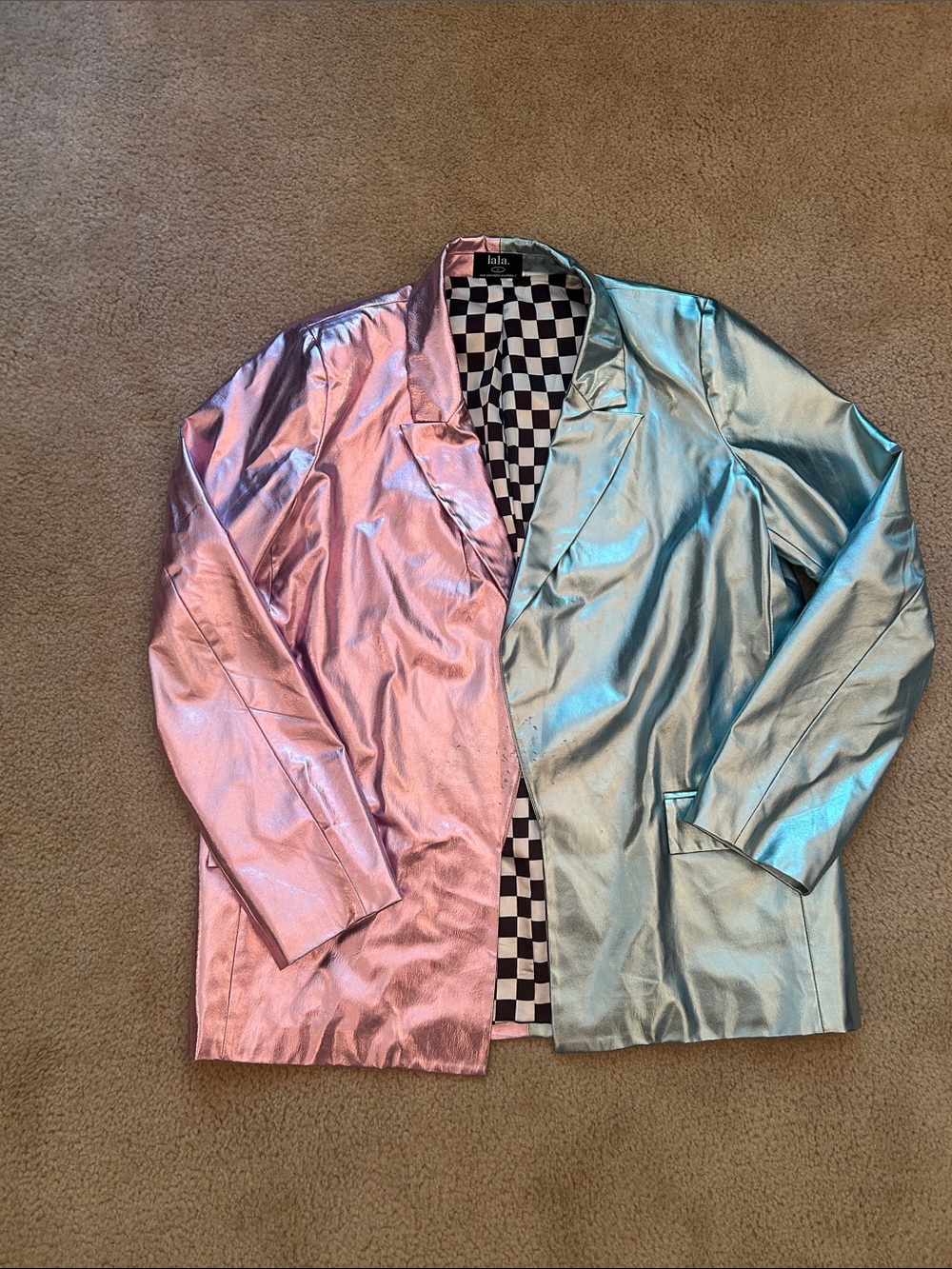 Lala Metallic Two-Tone Blazer Jacket in Pink & Light Blue